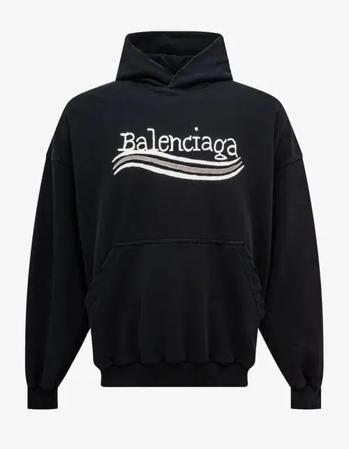 Balenciaga Black Hand Drawn Political Logo Large Hoodie sold by Zoo Fashions