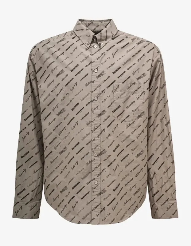 Balenciaga Beige Logomania All-Over Shirt sold by Zoo Fashions