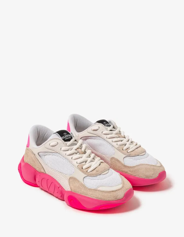 Valentino White Bubbleback Mesh and Suede Trainers sold by Zoo Fashions