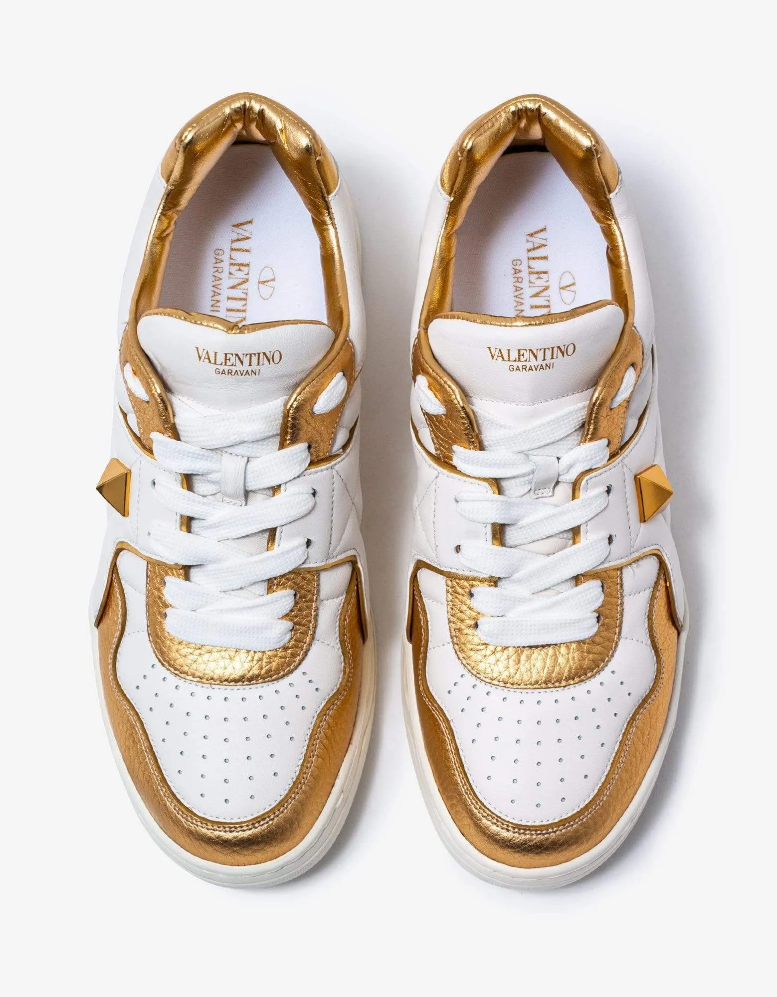 Valentino White & Gold One Stud Trainers sold by Zoo Fashions product image thumbnail 4