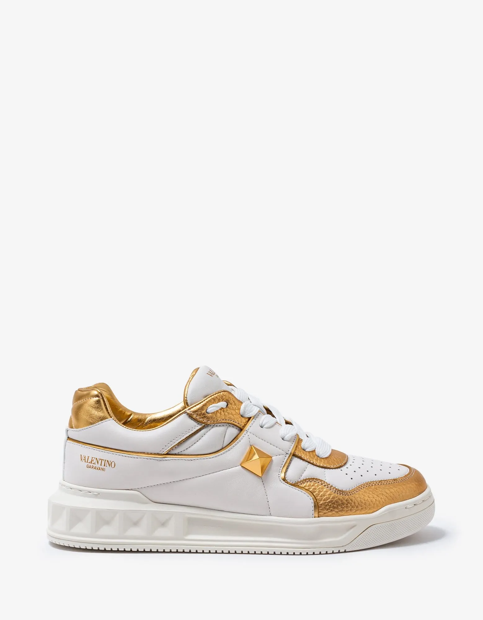 Valentino White & Gold One Stud Trainers sold by Zoo Fashions product image thumbnail 2