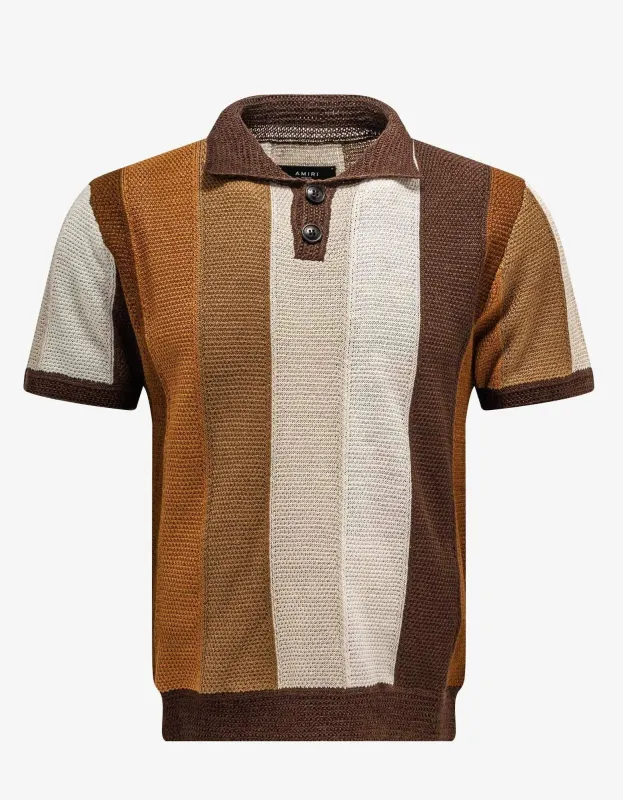 Amiri Linen Stripe Knitted Polo T-Shirt sold by Zoo Fashions