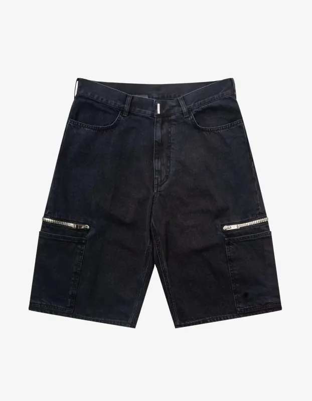 Givenchy Black Denim Cargo Bermuda Shorts sold by Zoo Fashions