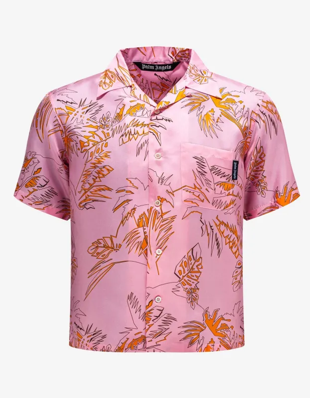 Palm Angels Pink Abstract Palms Bowling Shirt made by Palm Angels