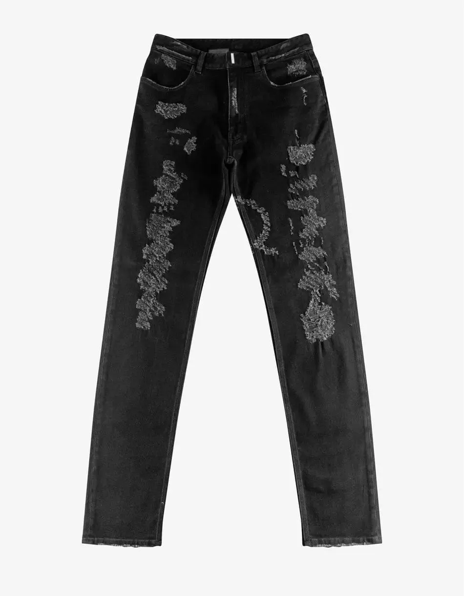 Givenchy Black Destroyed Denim Slim Jeans sold by Zoo Fashions