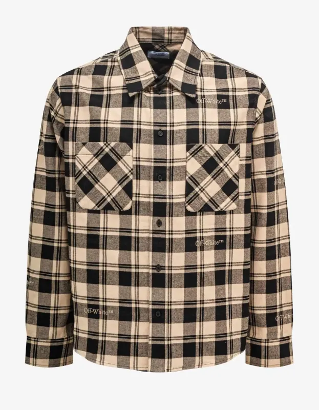 Off-White Beige & Black Check Flannel Shirt sold by Zoo Fashions