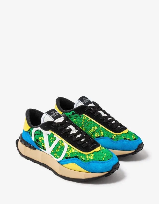 Valentino Green & Blue Lace & Mesh Lacerunner Trainers sold by Zoo Fashions