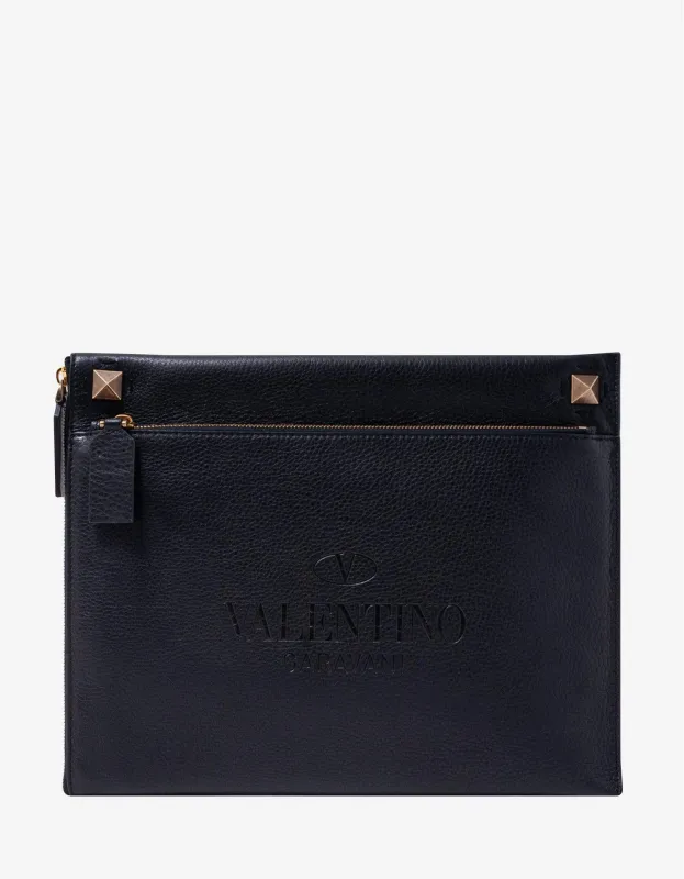 Valentino Black Identity Leather Clutch sold by Zoo Fashions