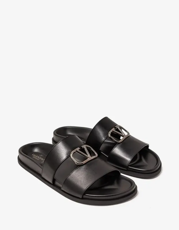 Valentino Black VLogo Slide Sandals sold by Zoo Fashions