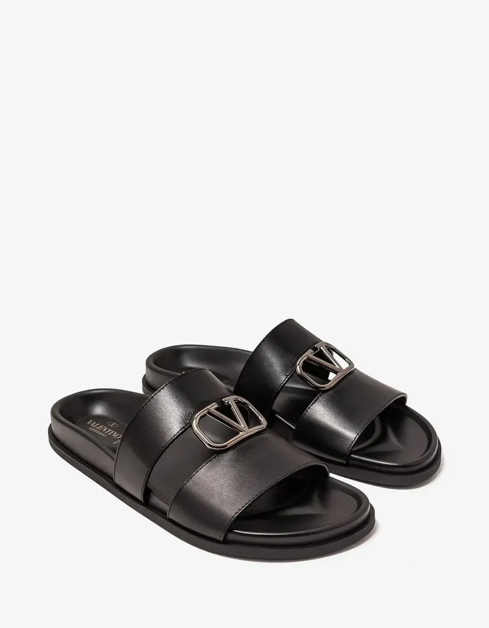 Valentino Black VLogo Slide Sandals sold by Zoo Fashions