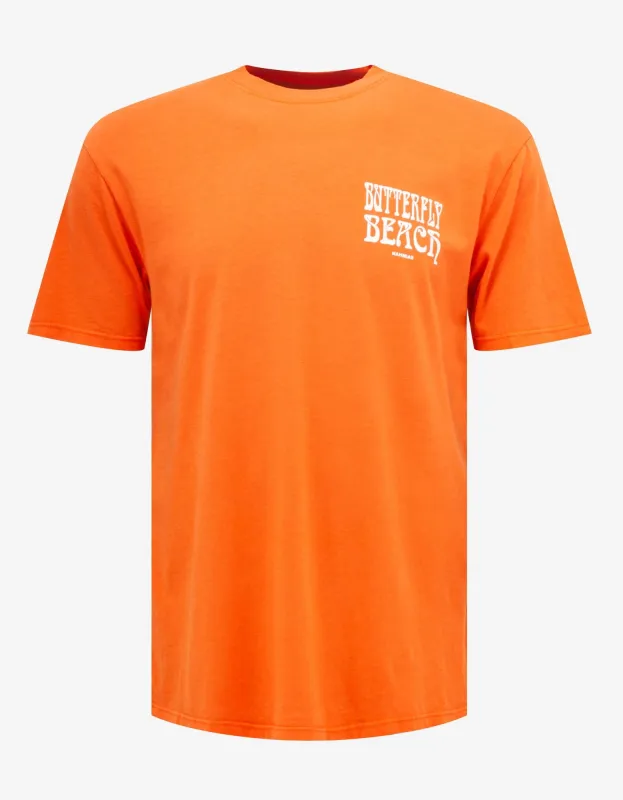 Nahmias Orange Butterfly Beach T-Shirt made by Nahmias