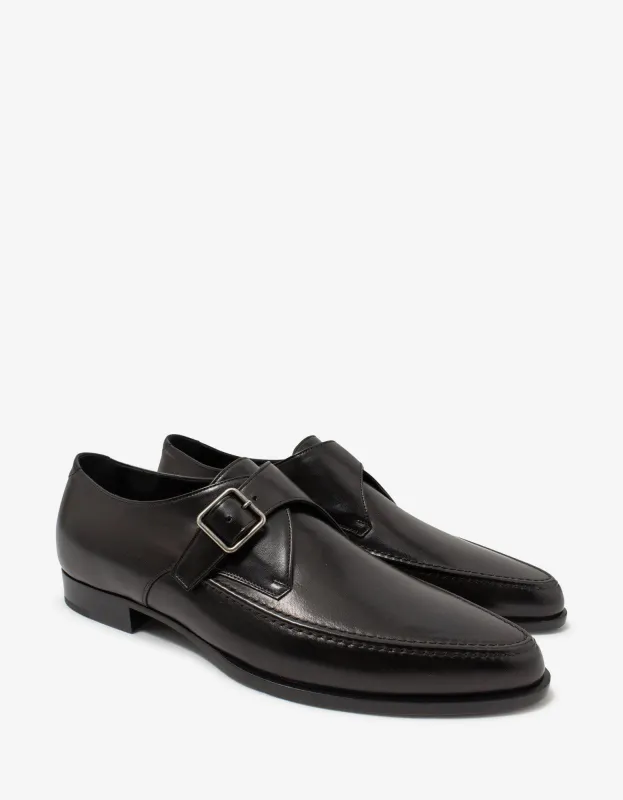 Saint Laurent Marceau Black Leather Monk Strap Shoes sold by Zoo Fashions