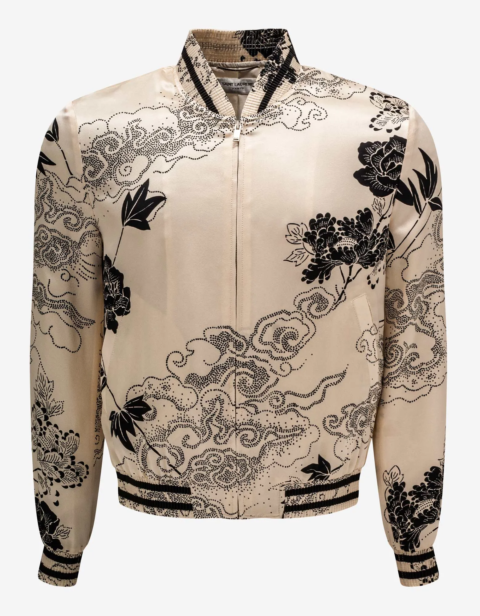 Saint Laurent Cloud Motif Silk Satin Teddy Jacket sold by Zoo Fashions