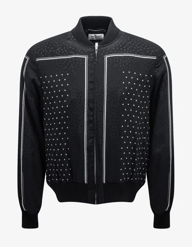 Saint Laurent Black Dot Print Silk Teddy Jacket sold by Zoo Fashions