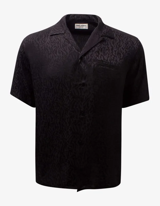 Saint Laurent Black Camo Jacquard Silk Shirt sold by Zoo Fashions
