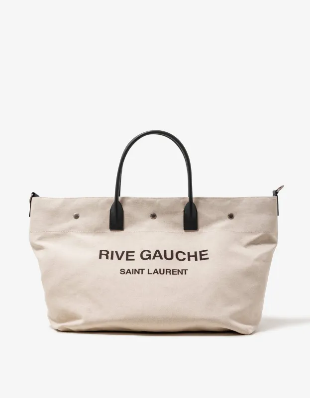 Saint Laurent Beige & Black Rive Gauche Maxi Shopping Bag sold by Zoo Fashions