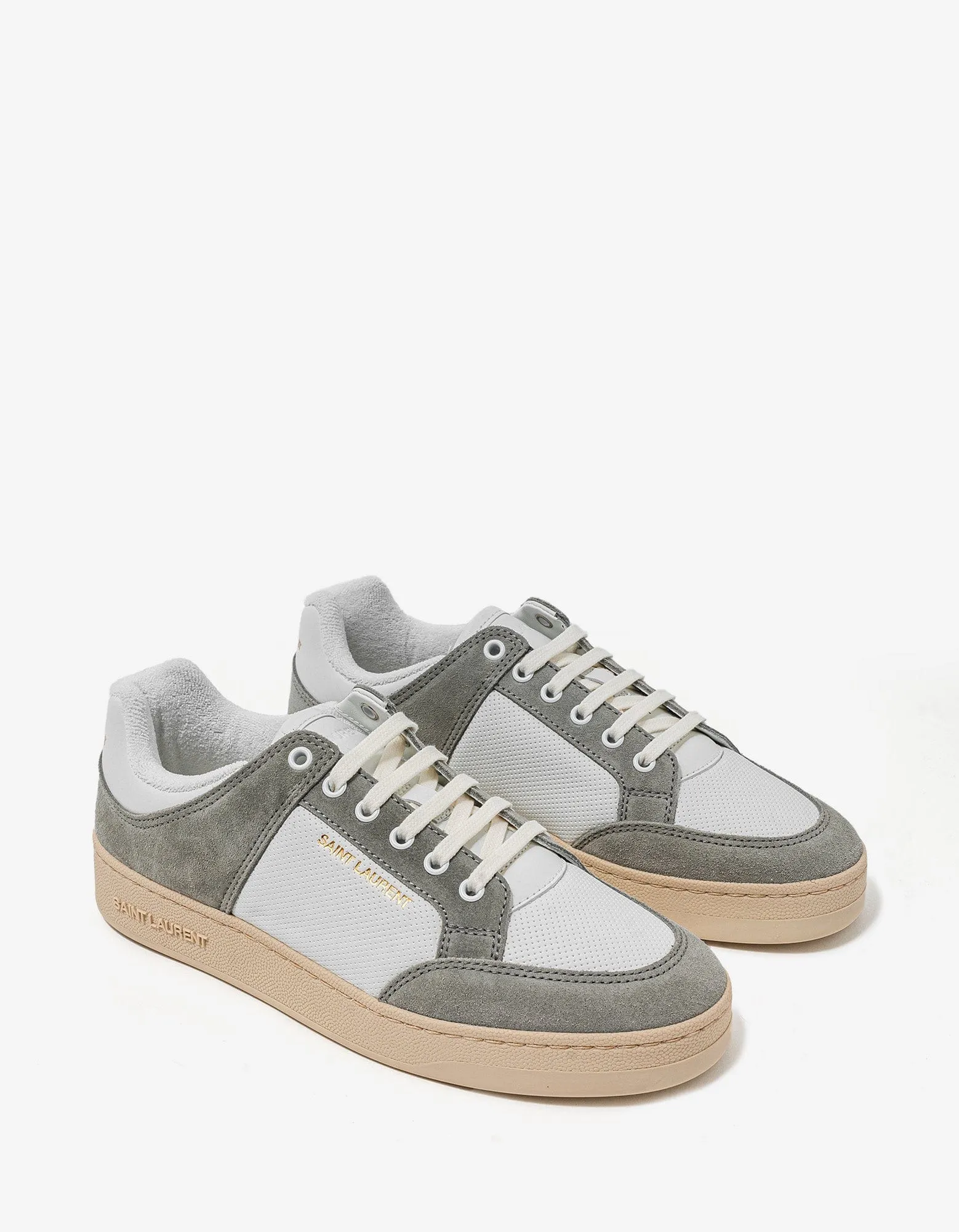 Saint Laurent White & Grey SL/61 Leather Trainers sold by Zoo Fashions