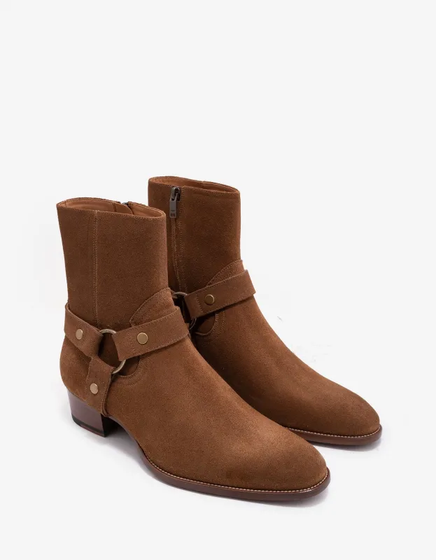 Saint Laurent Brown Wyatt 40 Harness Boots sold by Zoo Fashions