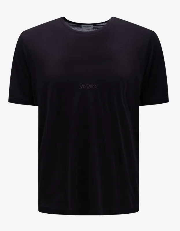 Saint Laurent Black Logo Embroidered T-Shirt sold by Zoo Fashions