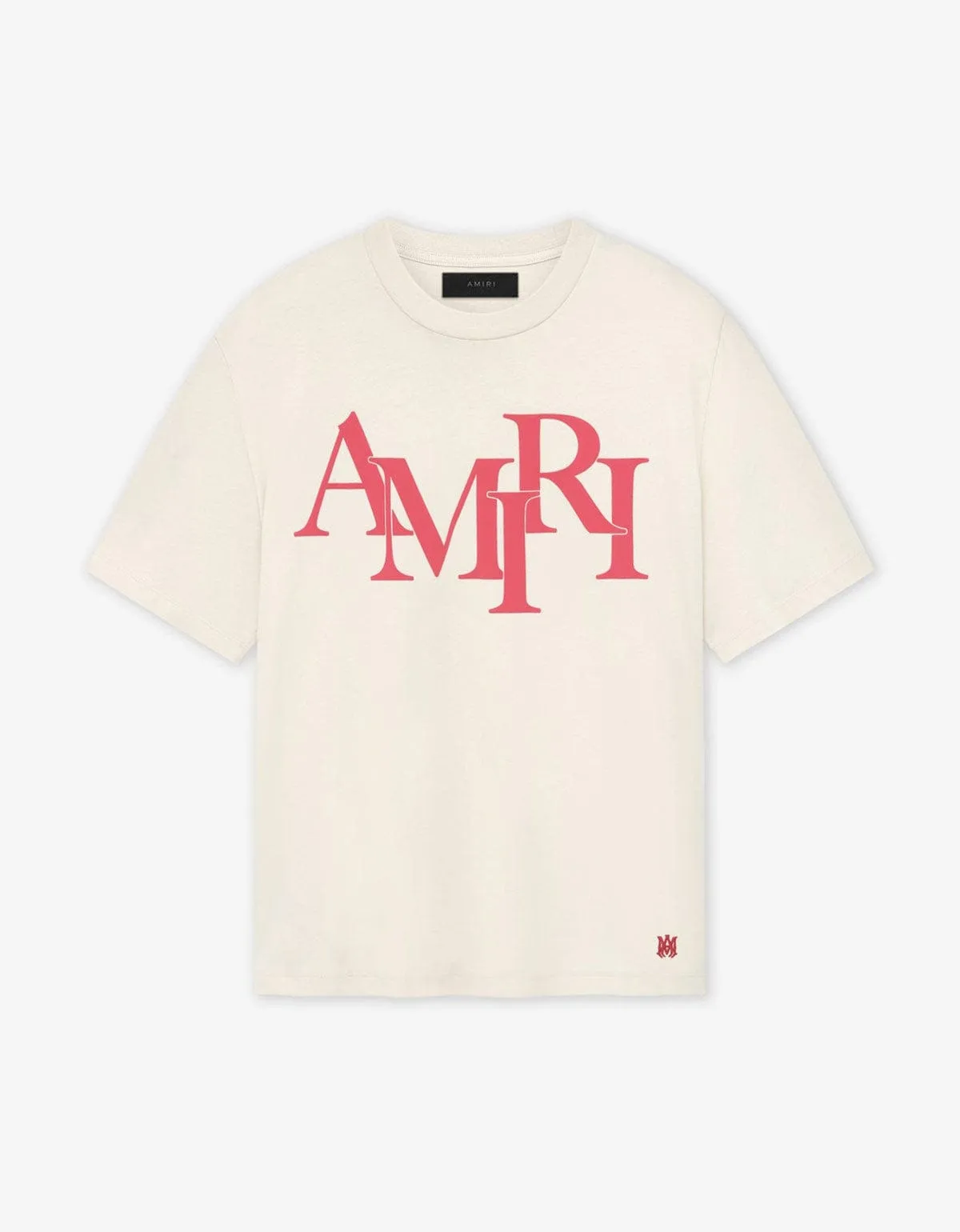 Amiri Birch White Staggered Logo T-Shirt sold by Zoo Fashions