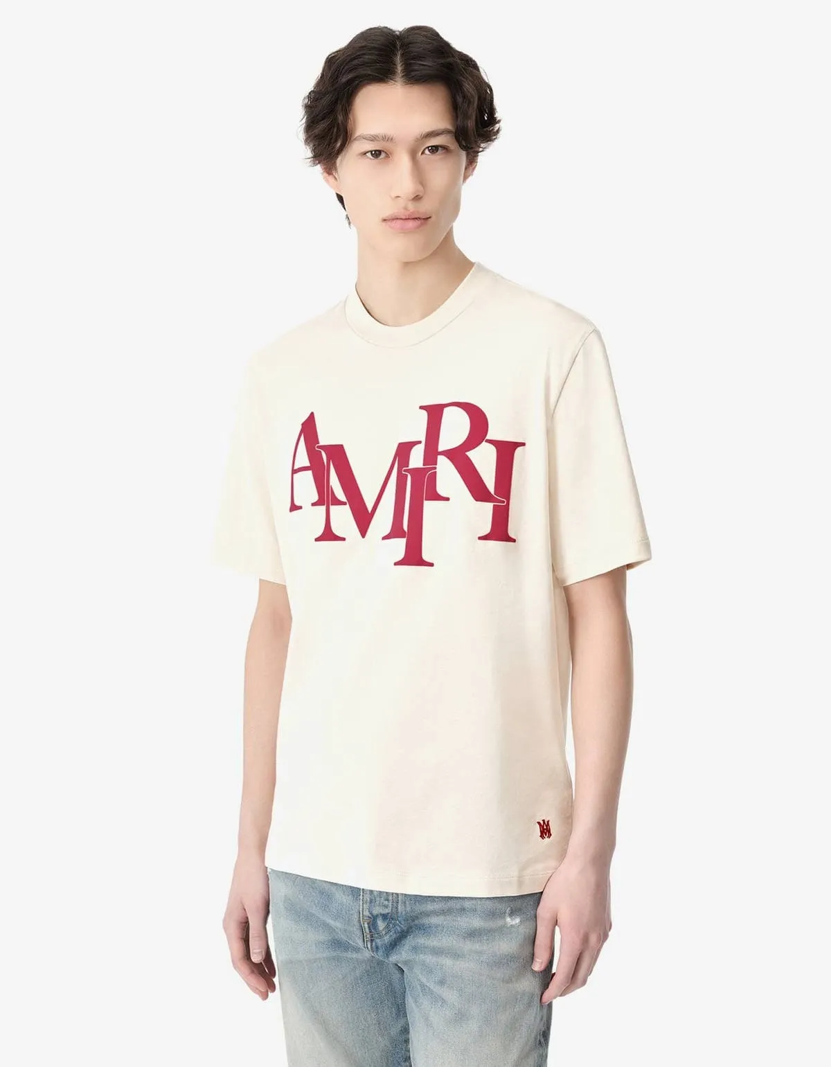 Amiri Birch White Staggered Logo T-Shirt sold by Zoo Fashions product image thumbnail 5