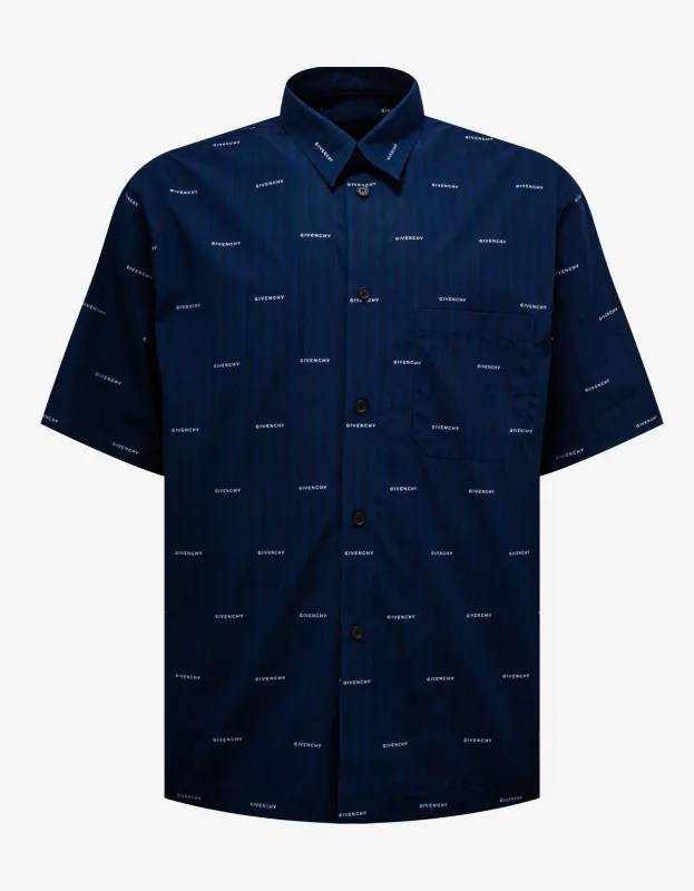 Givenchy Blue All-Over Logo Stripe Shirt sold by Zoo Fashions