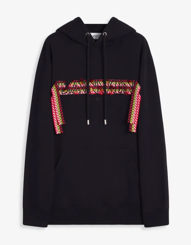 Lanvin Black Curb Logo Embroidered Oversized Hoodie sold by Zoo Fashions