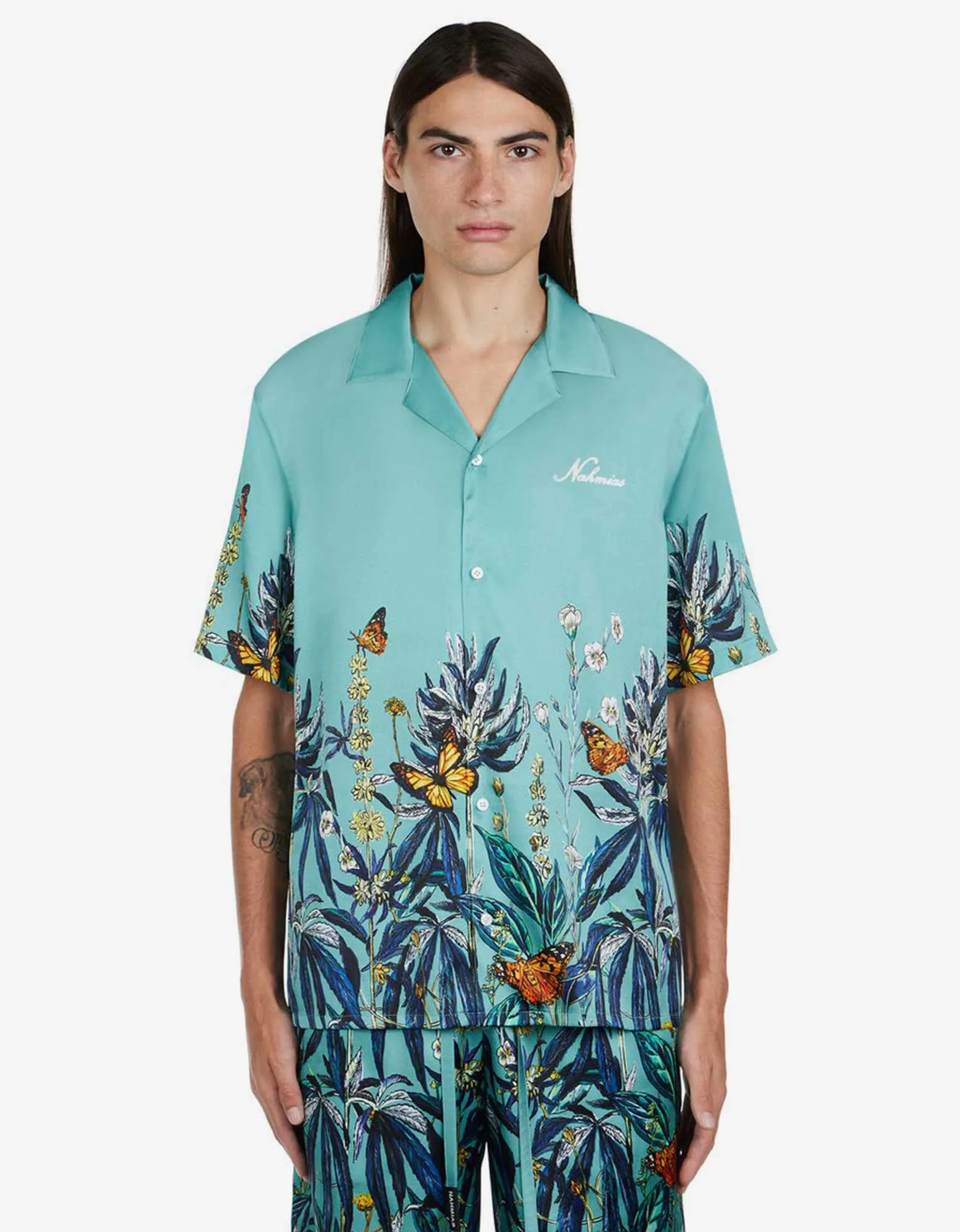Nahmias Blue Botanical Silk Short Sleeve Shirt sold by Zoo Fashions