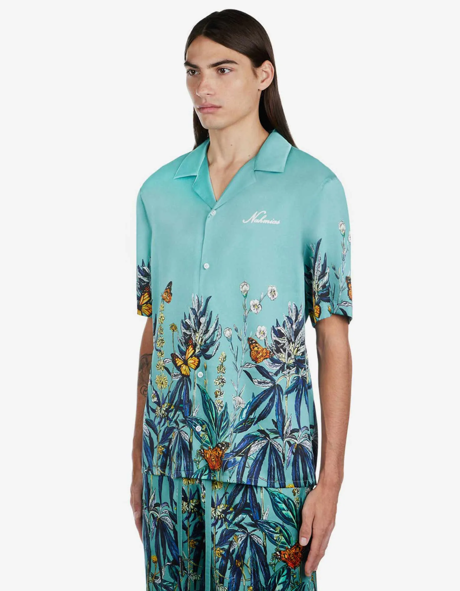 Nahmias Blue Botanical Silk Short Sleeve Shirt sold by Zoo Fashions product image thumbnail 2