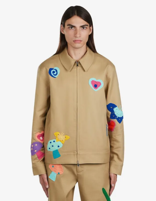 Nahmias Sand Crochet Patch Worker Jacket made by Zoo Fashions