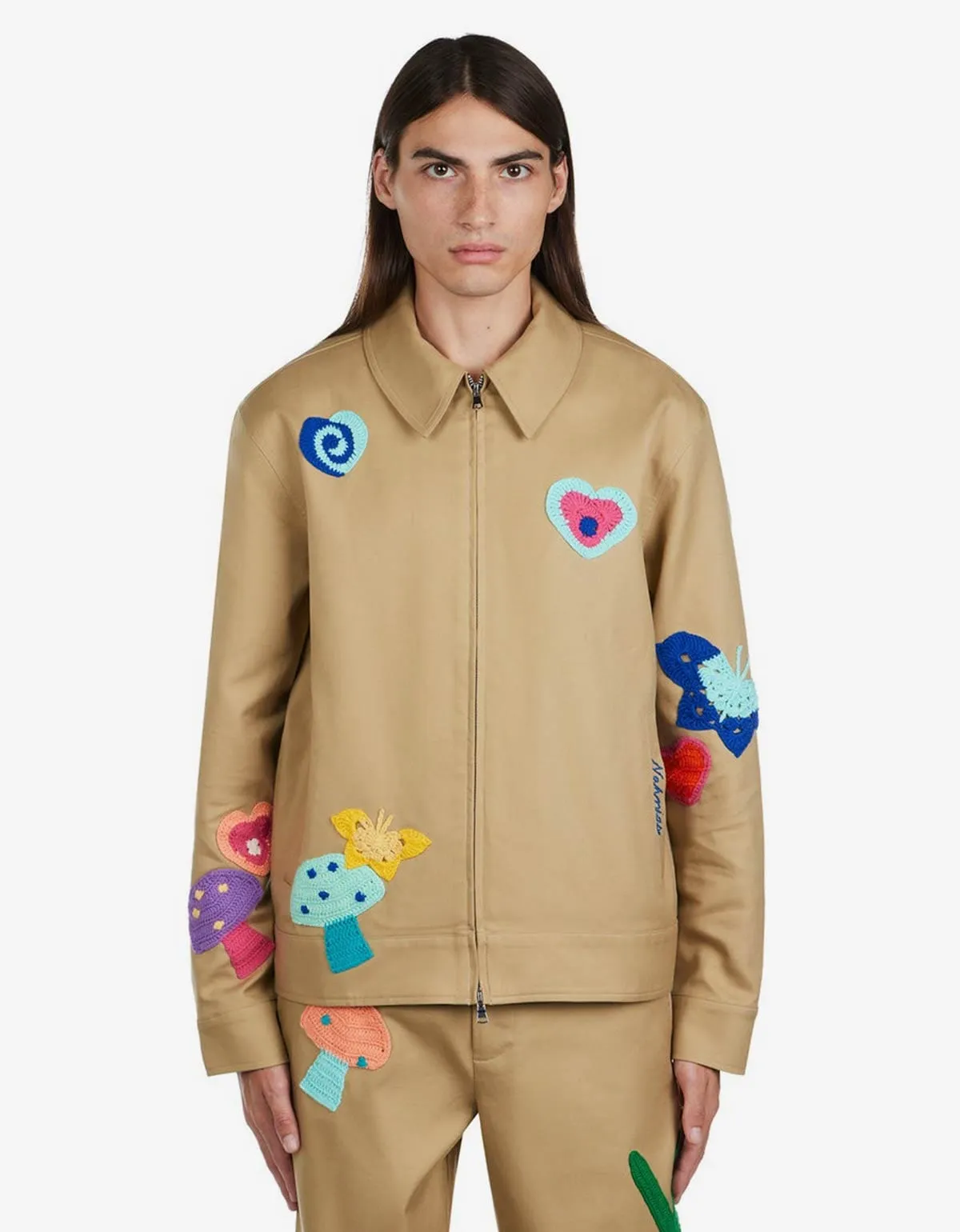 Nahmias Sand Crochet Patch Worker Jacket sold by Zoo Fashions