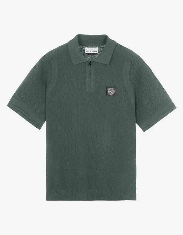 Stone Island Green Compass Logo Knitted Polo T-Shirt sold by Zoo Fashions