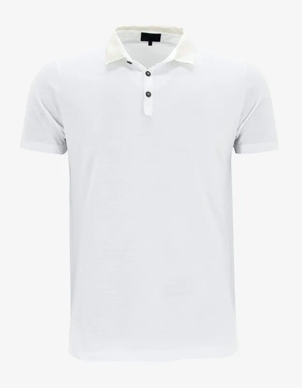 Lanvin White Slim Polo T-Shirt with Grosgrain Collar sold by Zoo Fashions