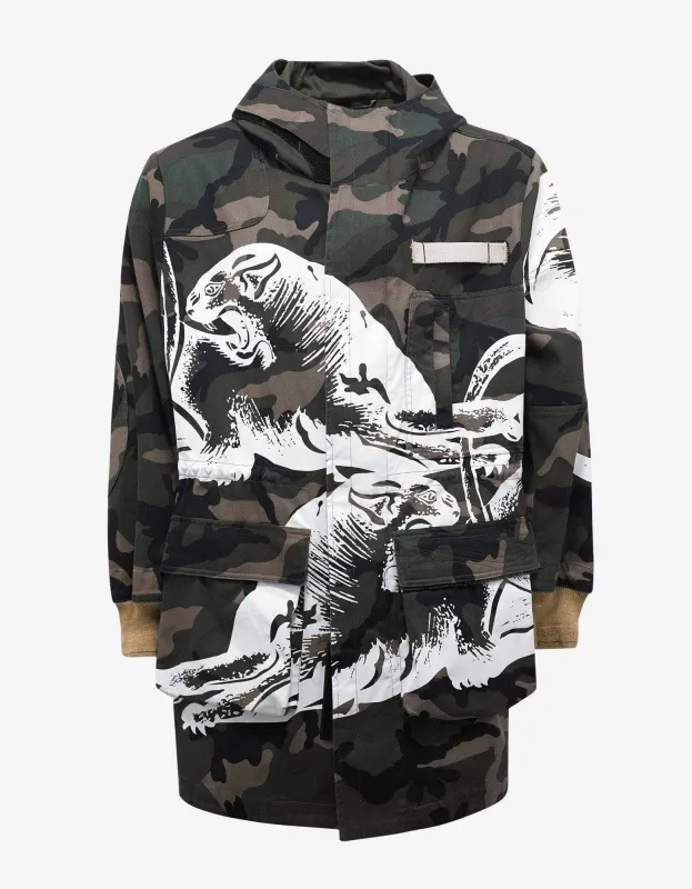 Valentino Green Camo & Panther Print Parka sold by Zoo Fashions