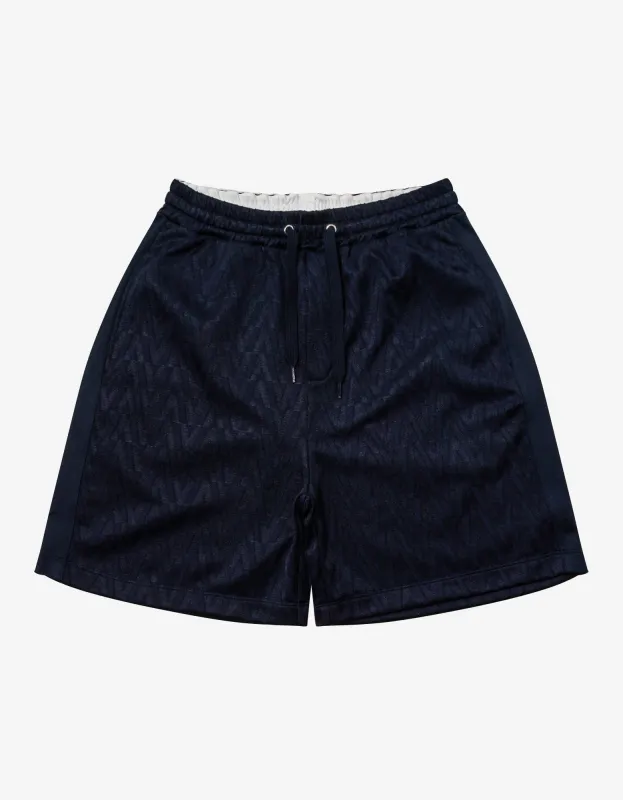 Valentino Navy Blue Optical Logo Jacquard Shorts sold by Zoo Fashions