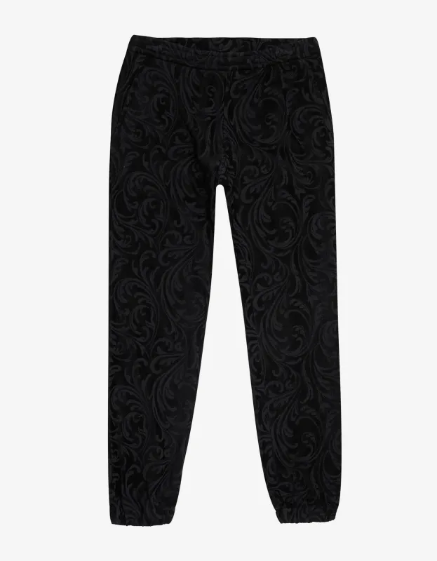 Versace Black Velvet Baroque Sweat Pants sold by Zoo Fashions