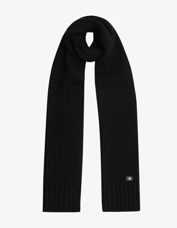 Versace Black Ribbed Wool Scarf sold by Zoo Fashions