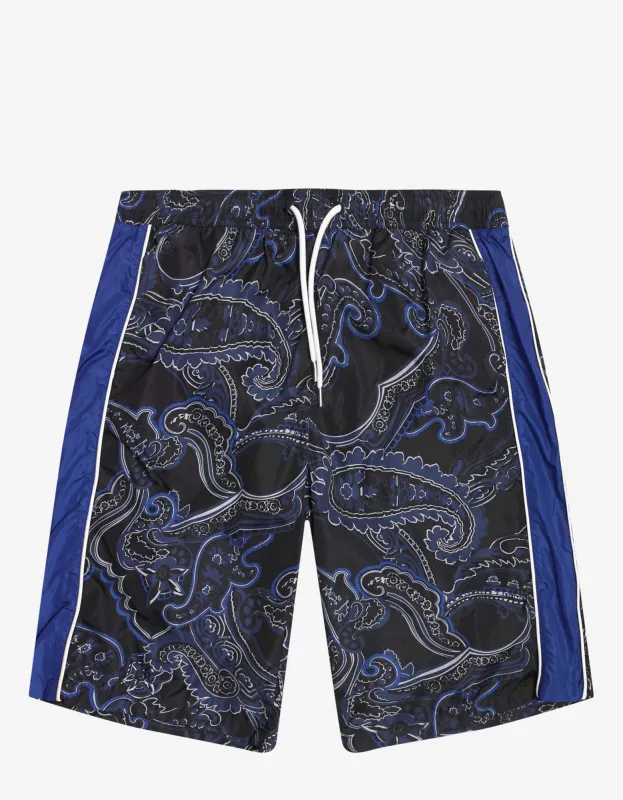 Moncler Navy Blue Paisley Print Swim Shorts sold by Zoo Fashions