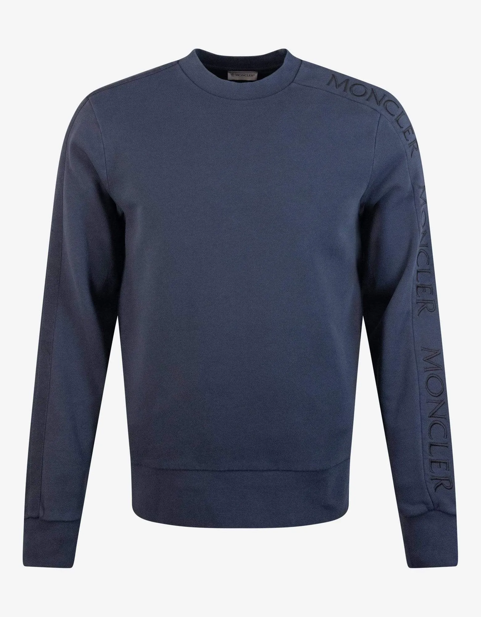 Moncler Navy Blue Sleeve Logo Sweatshirt sold by Zoo Fashions
