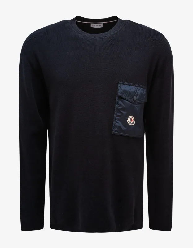 Moncler Navy Blue Chest Pocket Sweater sold by Zoo Fashions