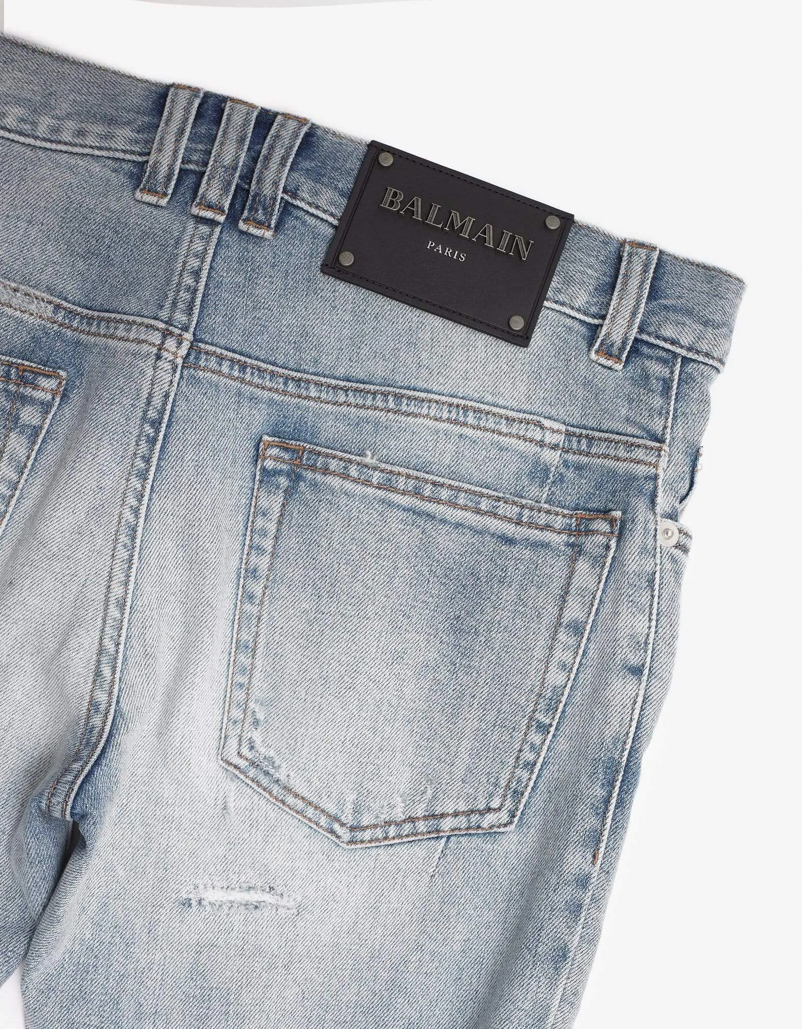 Balmain Light Blue Repaired Biker Jeans sold by Zoo Fashions product image thumbnail 5