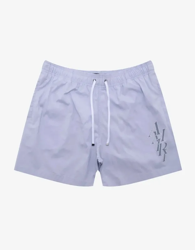 Amiri Grey Stack Logo Swim Shorts sold by Zoo Fashions