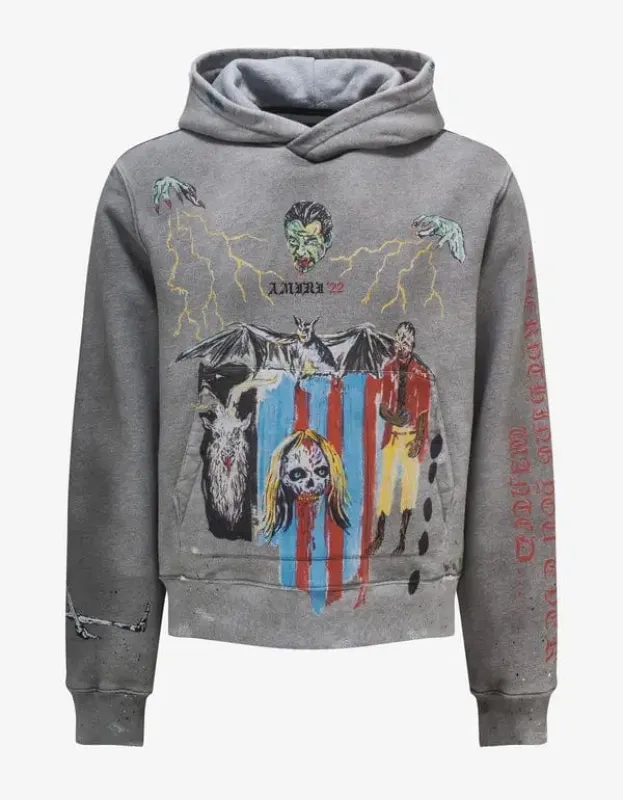 Amiri x Wes Lang Blood 38' Grey Hoodie sold by Zoo Fashions