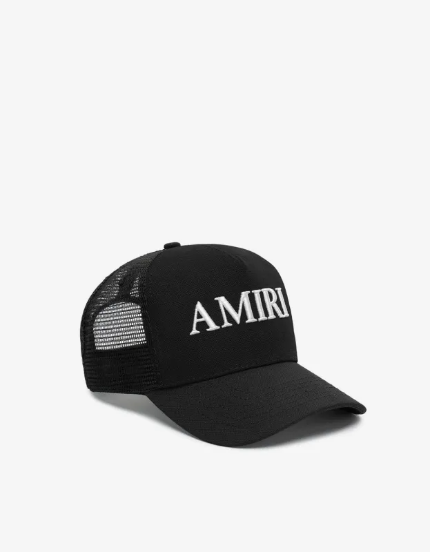 Amiri Core Logo Black Trucker Hat made by AMIRI