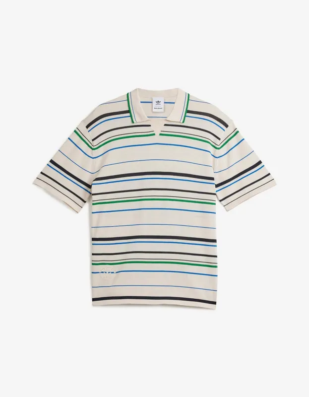 Wales Bonner x Adidas Wonder White Stripe Knit Polo Shirt sold by Zoo Fashions