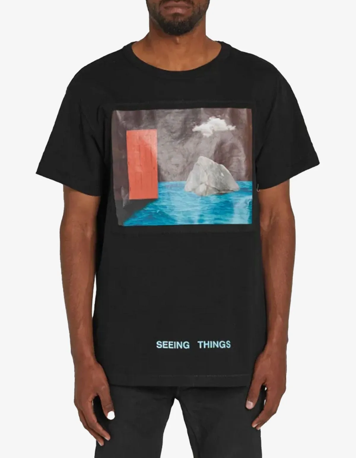 Off-White Black Door & Rock Print T-Shirt sold by Zoo Fashions product image thumbnail 2