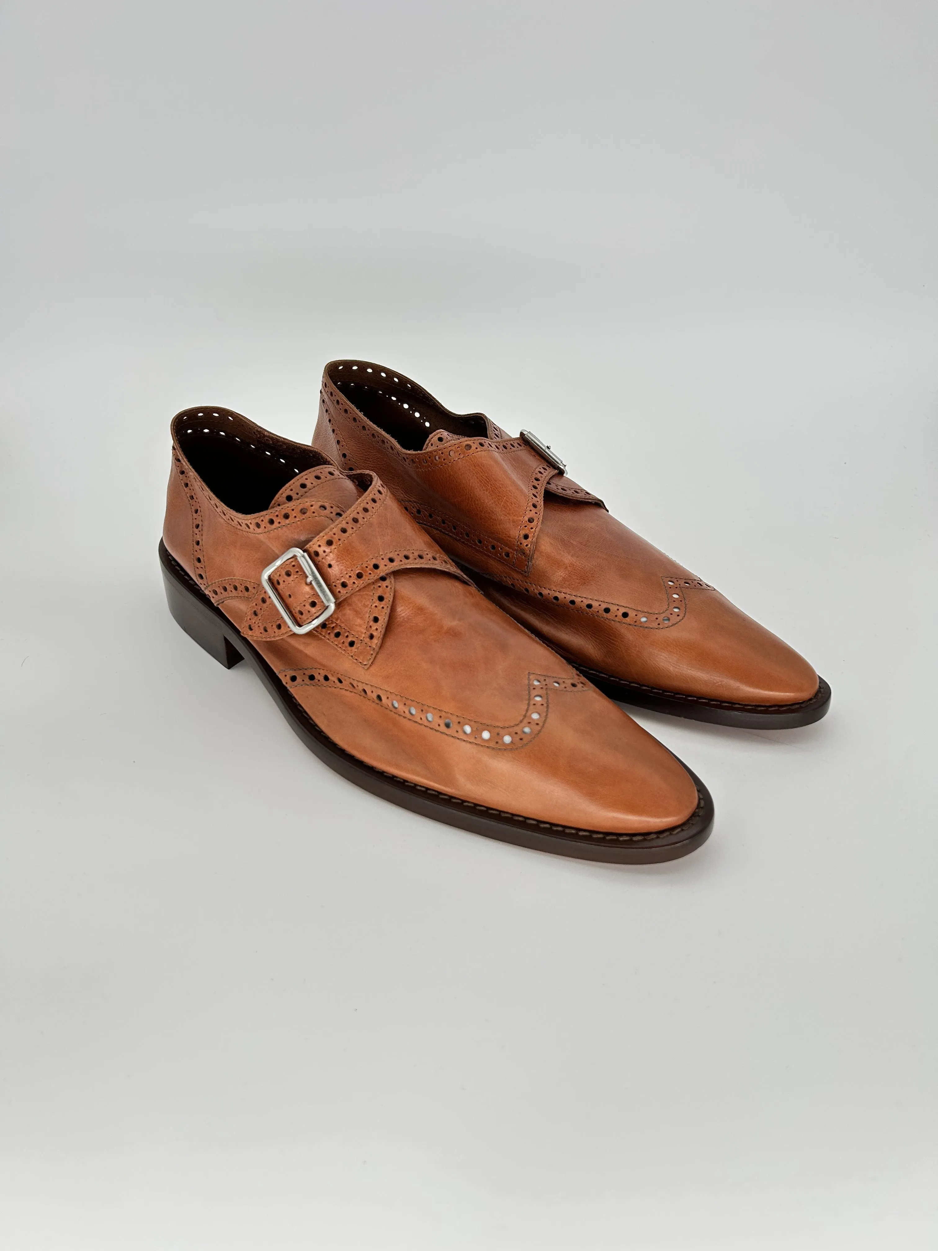 Balenciaga Marron Caramel Monk Strap Leather Brogues sold by Zoo Fashions