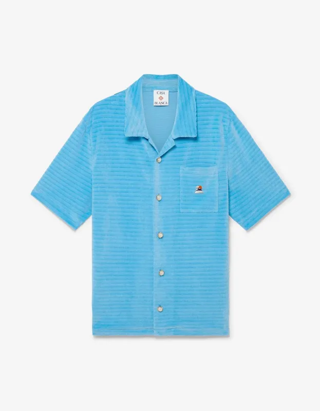 Casablanca Blue Velour Stripe Short Sleeve Shirt sold by Zoo Fashions