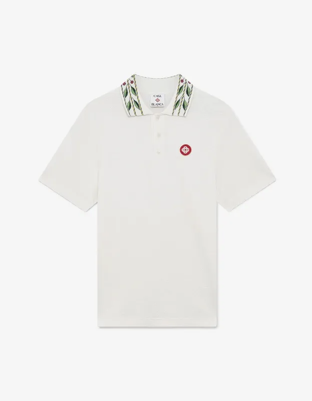 Casablanca White Laurel Pique Short Sleeve Polo Shirt sold by Zoo Fashions