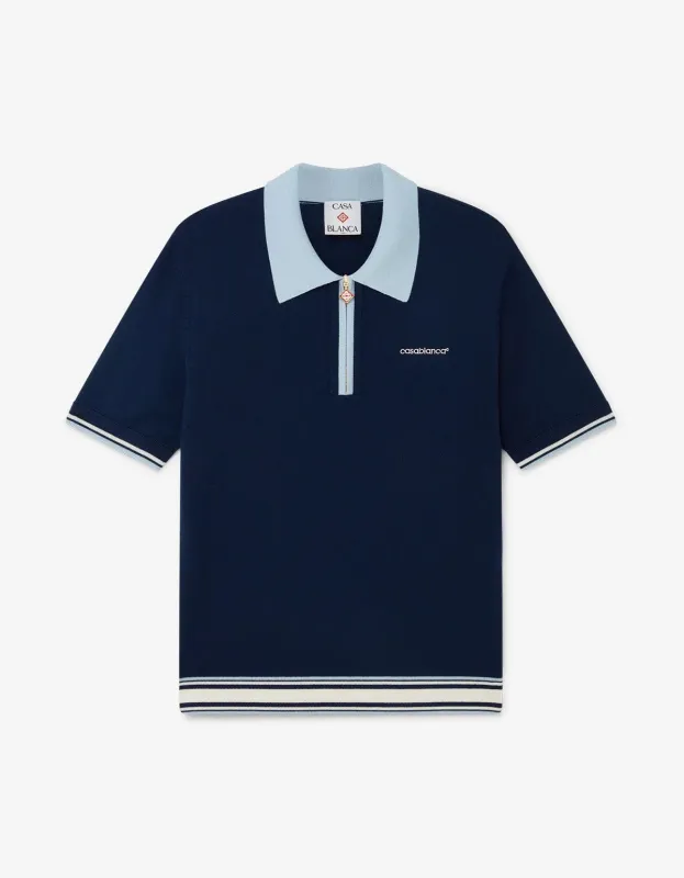 Casablanca Blue Merino Knit Tennis Polo Shirt sold by Zoo Fashions